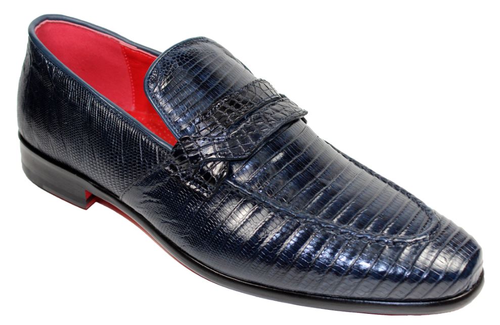 Fennix Italy "Jacob" Navy Genuine Alligator / Lizard Loafers Shoes.